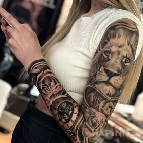 Tattoo Lion on the lioness :) on the forearm motif: objects style: realistic