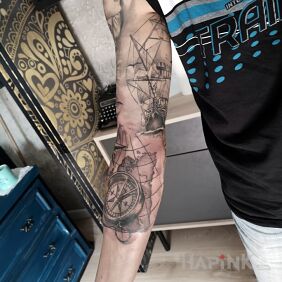 Tattoo Maritime climate on the upper arm motif: objects style: realistic