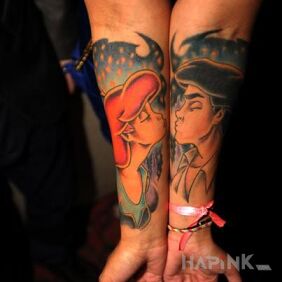 Tattoo Mermaid on the forearm motif: colorful