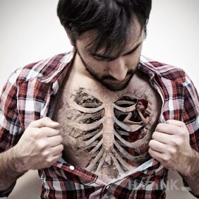 Tattoo What's hiding under the ribs? on the chest motif: 3D