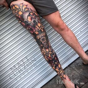 Tattoo Newschool leg on the calf motif: animals style: neo-traditional