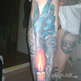 Tattoo Light on the leg motif: objects style: realistic