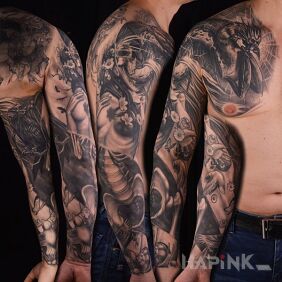 Tattoo Life / death on the forearm motif: sleeves