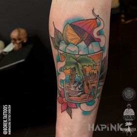 Tattoo Neotraditional drink on the forearm motif: objects style: neo-traditional