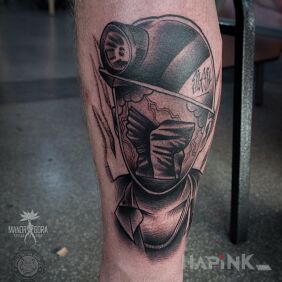 Tattoo Miner on the calf motif: characters style: graphic / illustrative