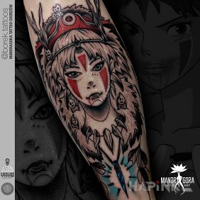 Tattoo Princess Mononoke on the calf motif: characters style: graphic / illustrative