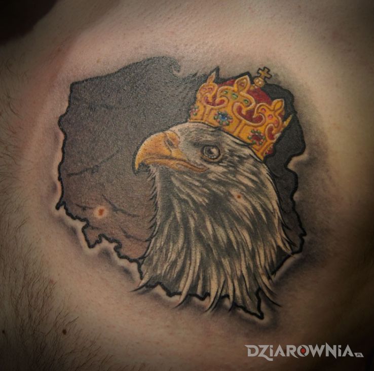 Tatuaż orzeł królewski w motywie patriotyczne na łopatkach
