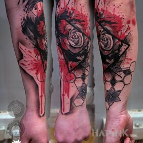 Tattoo Trashpolka - rose on the forearm motif: flowers style: trash polka