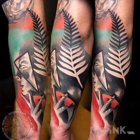 Tattoo Abstract face on the forearm motif: faces style: surrealistic