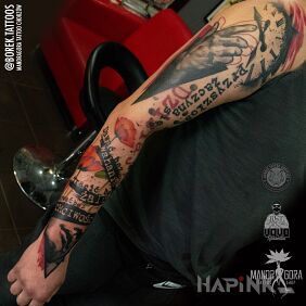 Tattoo Trashpolka on the hand motif: flowers style: trash polka