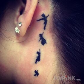 Tattoo Friends of Peter Pan behind the ear motif: characters