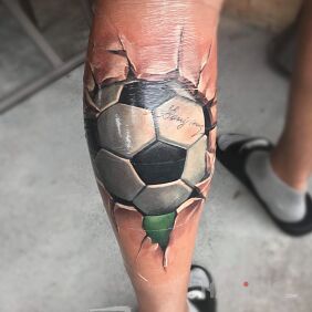 Tattoo Soccer, soccer on the calf motif: 3D style: realistic