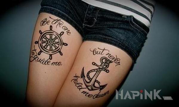Tattoo Be there to guide me, but never let me down in lettering motif on the leg