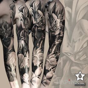 Tattoo Dragon Ball Sleeve on the upper arm motif: faces style: graphic / illustrative