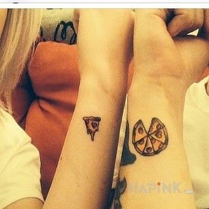Tattoo Pizza in Love motif on the forearm