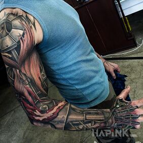 Tattoo Cyborg on the hand motif: 3D style: realistic