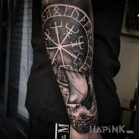 Tattoo Viking ship on the forearm motif: other style: realistic
