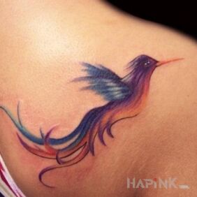 Tattoo Blue bird on the shoulder blades motif: colorful
