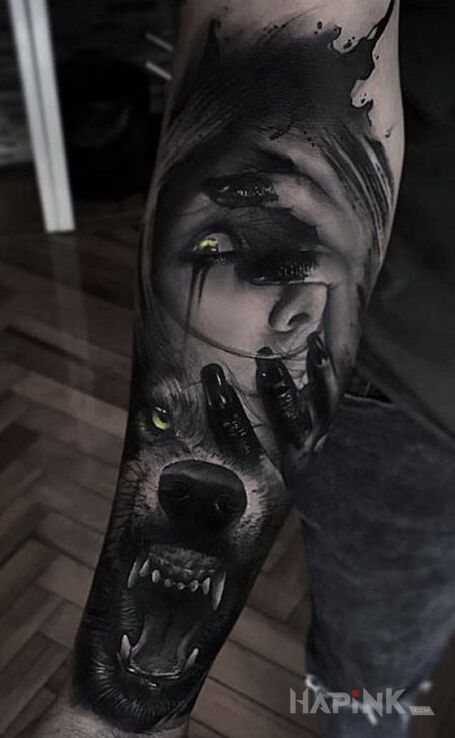 Tattoo Wilczyca in animals motif and realistic style on the forearm