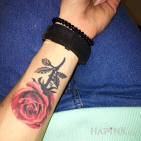 Tattoo Rose on the forearm motif: colorful style: realistic