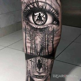 Tatuaż Niesamowita wizja na łydce motyw: 3D styl: realistyczne