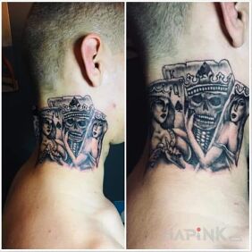 Tattoo Czacha on the neck motif: characters style: graphic / illustrative