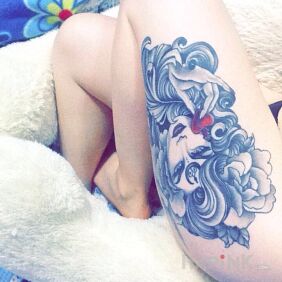 Tattoo Not first, not last on the leg motif: characters style: graphic / illustrative