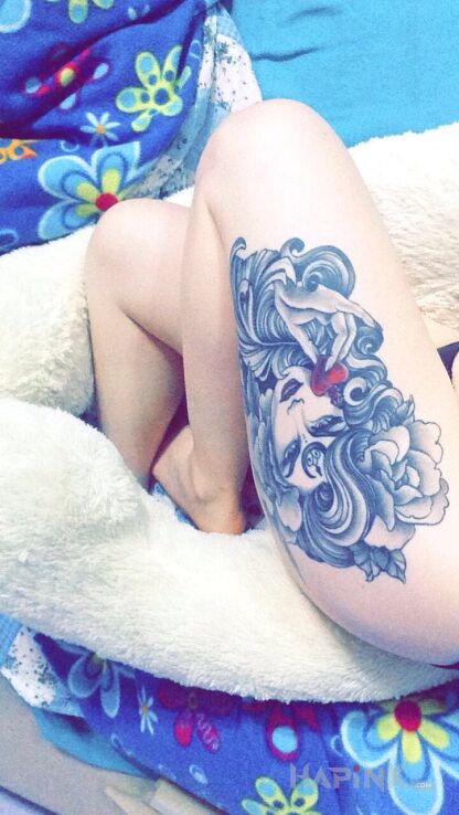 Tattoo Not first, not last in characters motif and graphic / illustrative style on the leg