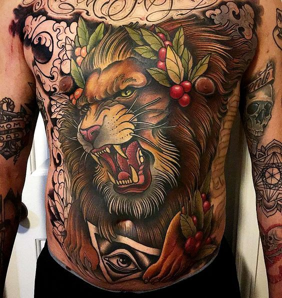 Tatuaż kolorowy lew