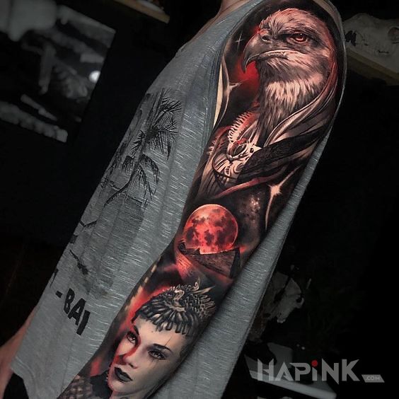 Tattoo Tylko dla orłów in faces motif and realistic style on the forearm