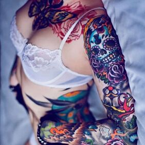 Tattoo Tattooed chick on the chest motif: sexy