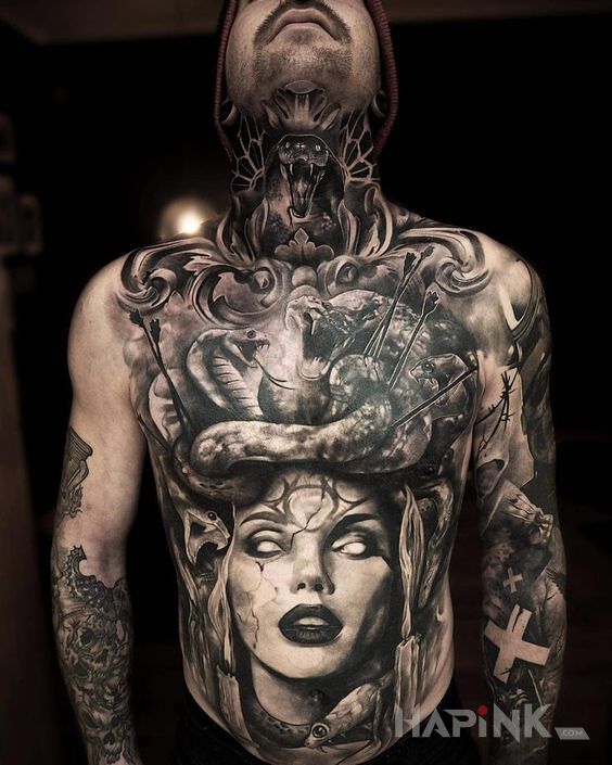 Tattoo Białe oczy u kobiety in animals motif and realistic style on the neck