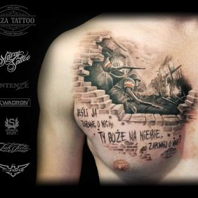 Tattoo Poland fighting on the collarbone motif: patriotic style: realistic