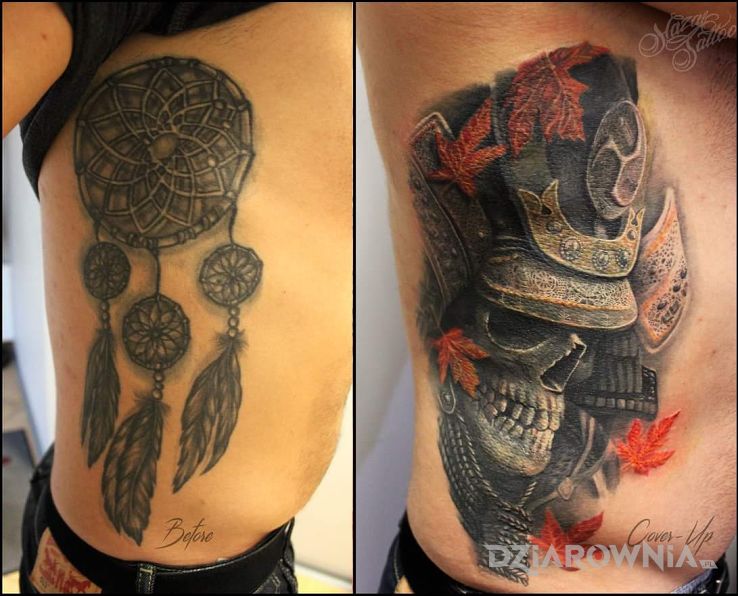 Tatuaż czacha cover w motywie czaszki i stylu realistyczne na żebrach