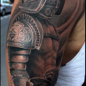 Tattoo Gladiator on the upper arm motif: 3D style: realistic