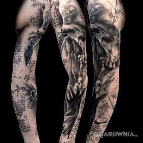 Tatuaż Dark fantasy na przedramieniu motyw: rękawy
