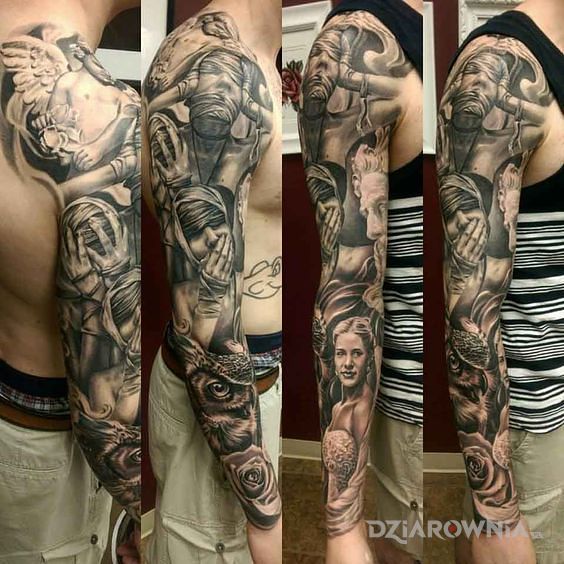 Tatuaż ni widu ni słychu w motywie 3D i stylu realistyczne na ramieniu
