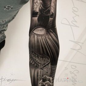 Tattoo The sadness of a child on the forearm motif: characters style: realistic