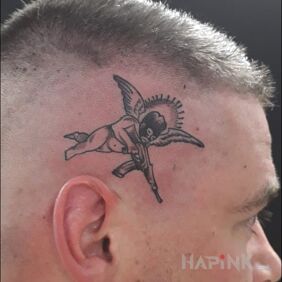 Tattoo Angel on the head motif: angels style: ignorant