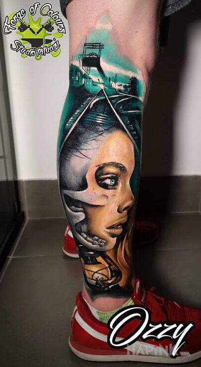 Tattoo Konwencyjny Jastrzębie 2 miejsce in 3D motif and realistic style on the calf