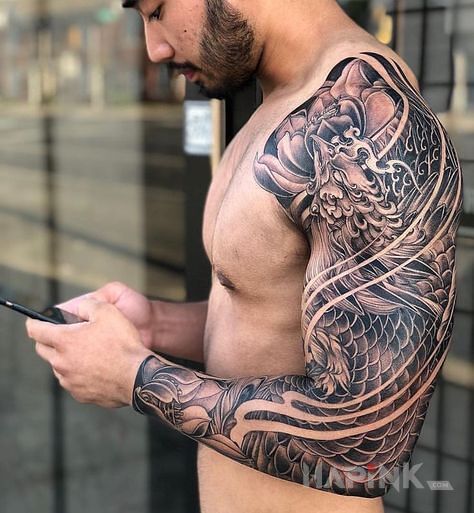 Tattoo Aquaman in sleeves motif and japanese / irezumi style on the forearm