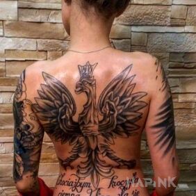 Tattoo The great Polish eagle on the back motif: patriotic style: calligraphy