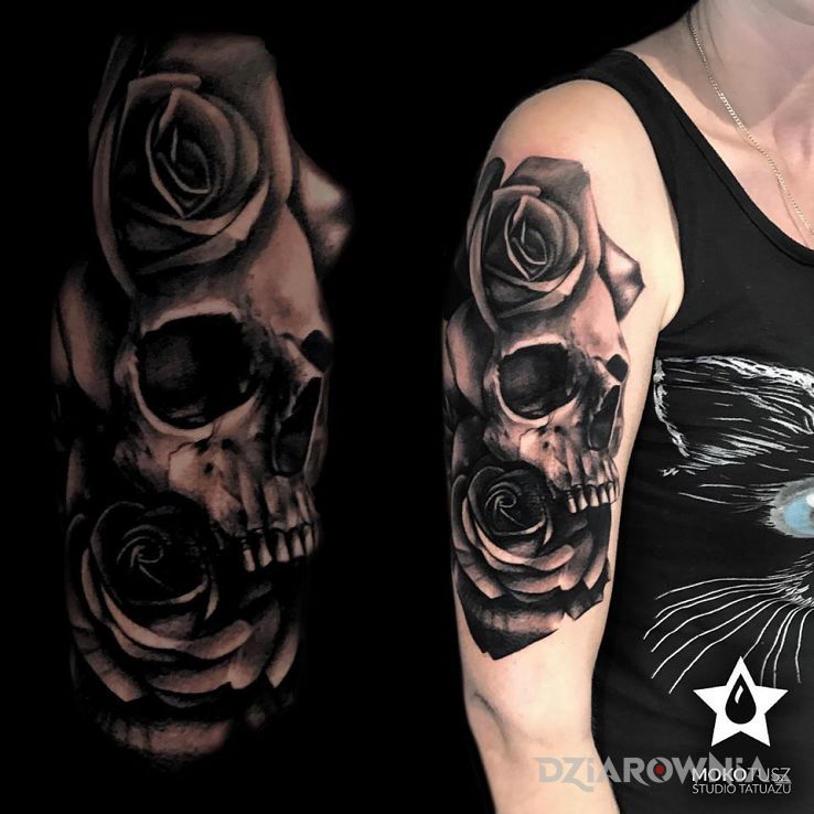 Tatuaż klasyka w motywie kwiaty i stylu realistyczne na ramieniu