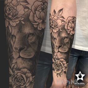 Tattoo The Lion Queen ;) on the forearm motif: zodiac signs style: realistic