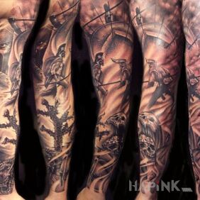 Tattoo 300 Spartan on the forearm motif: sleeves