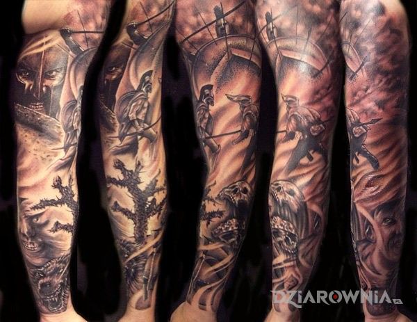 Tatuaż 300 spartan w motywie rękawy na przedramieniu