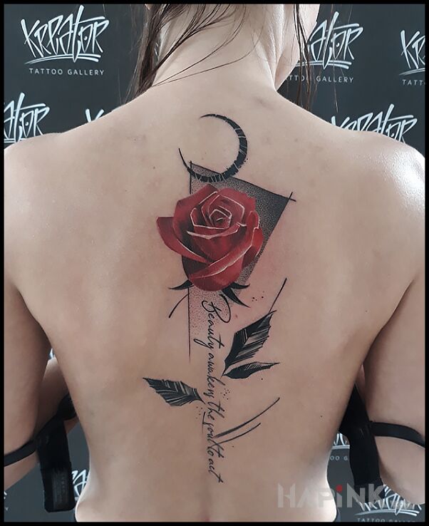 Tattoo ?? Rose / Moon / Abstraction in 3D motif and graphic / illustrative style on the back