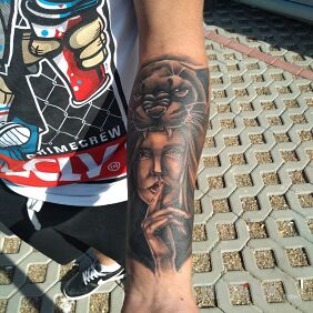 Tattoo Hidden message on the forearm motif: animals style: realistic