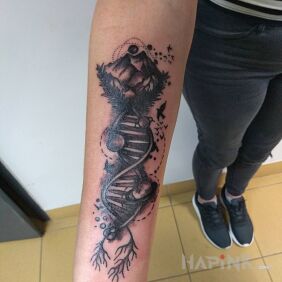 Tattoo DNA on the forearm motif: other style: graphic / illustrative