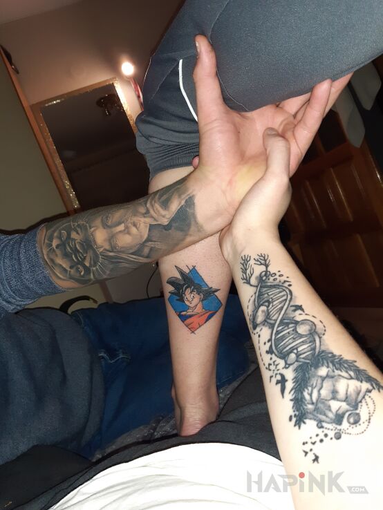 Tattoo Mix in characters motif and graphic / illustrative style on the calf